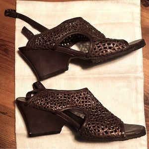 Audley Shoes London LALA Wedge Heels Copper Metallic Slingback Sandals US 6.5